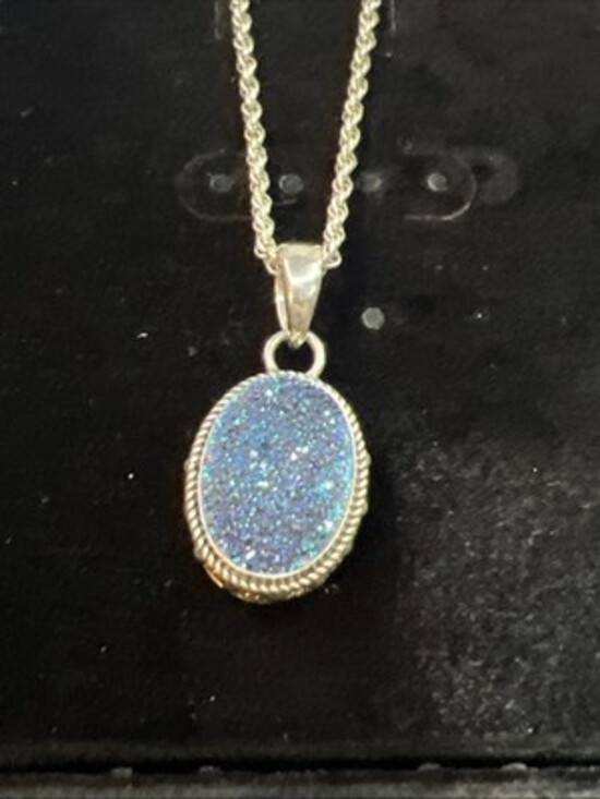 Anna King 925 blue and purple druzy quartz pendant necklace Sterling Silver - Picture 5 of 9